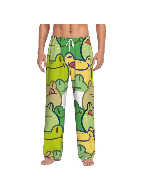Cartoon Frog Print Pajama Pants for Men,Men’s Pajama Bottoms,Mens PJ Pants with Pockets & Button Fly-Large