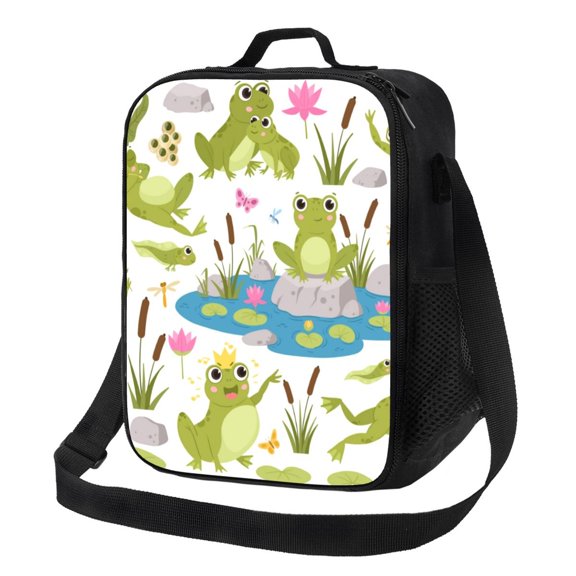 Logiee Cartoon Frogs Print Insulated Lunch Bag for Women/Men, Reusable Lunch Box for Office Work School Picnic Beach,Leakproof Freezable Cooler Bag with Shoulder Strap