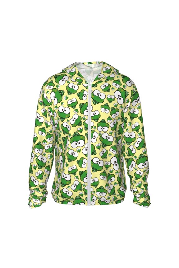 Cartoon Frogs Print Men's Women Light Jacket Full Zip Sun Protection Hoodie Long Sleeve Sun Shirts for Men Hiking Fishing Zip Pockets-X-Large