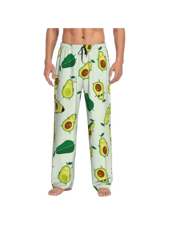 Cartoon Fruit Print Pajama Pants for Men,Men’s Pajama Bottoms,Mens PJ Pants with Pockets & Button Fly-Small