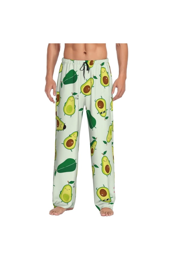 Cartoon Fruit Print Pajama Pants for Men,Men’s Pajama Bottoms,Mens PJ Pants with Pockets & Button Fly-Small