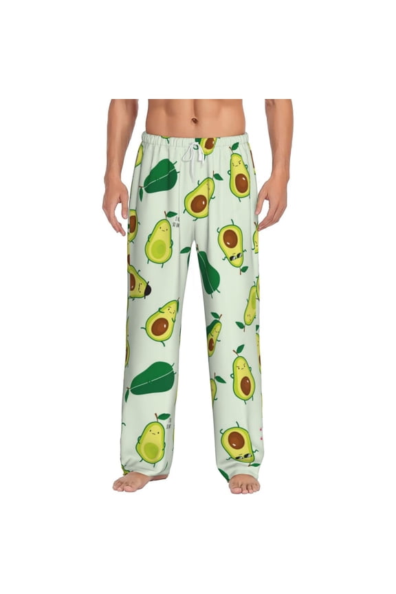 Cartoon Fruit Print Pajama Pants for Men,Men’s Pajama Bottoms,Mens PJ Pants with Pockets & Button Fly-Small