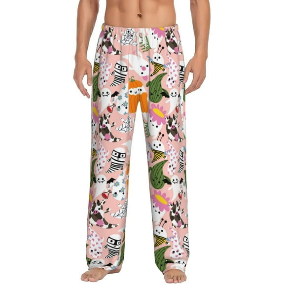 Logiee Cartoon Halloween Print Pajama Pants for Men,Men’s Pajama Bottoms,Mens PJ Pants with Pockets & Button Fly-Large