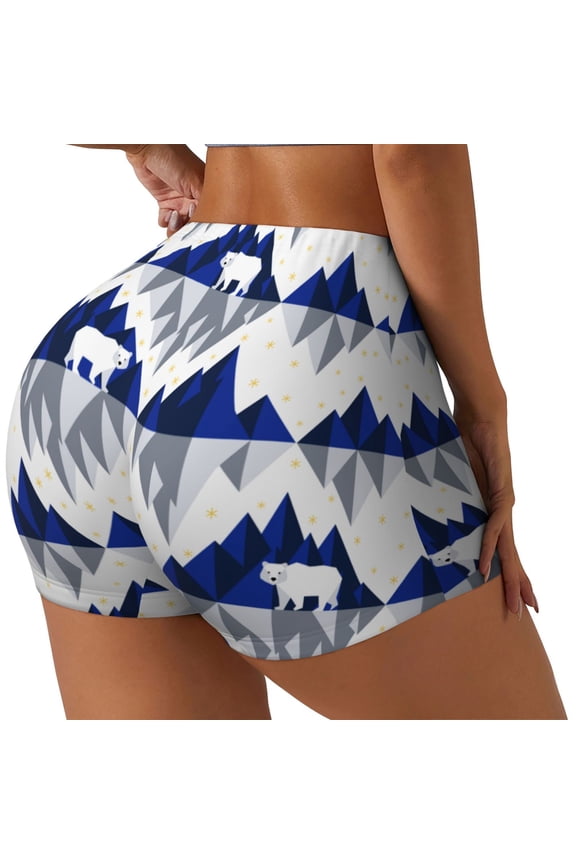 Cartoon Iceberg Polar Bear Print Women's Biker Shorts,Workout Gym Shorts,Scrunch Shorts,Tummy Control Hidden Scrunch Running Yoga Shorts-Large