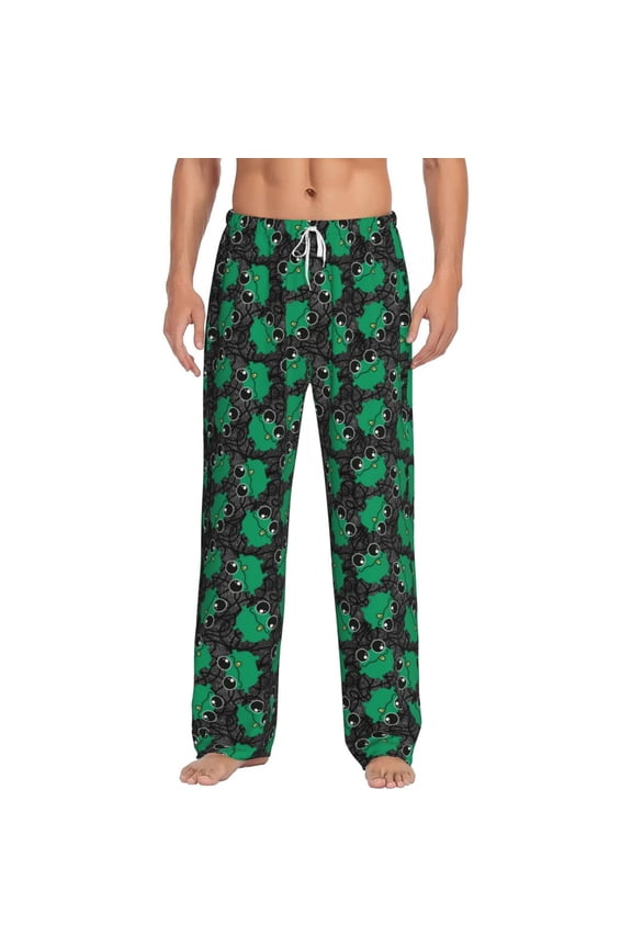 Cartoon Kawaii Frogs Print Pajama Pants for Men,Men’s Pajama Bottoms,Mens PJ Pants with Pockets & Button Fly-Large