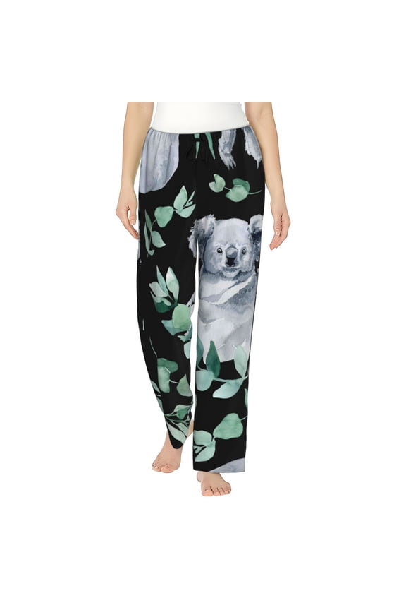 Cartoon Koala Bear Print Women Pajama Pants,Comfy Pj Bottom with Pockets & Drawstring,Stretch Casual Sleepwear-XX-Large