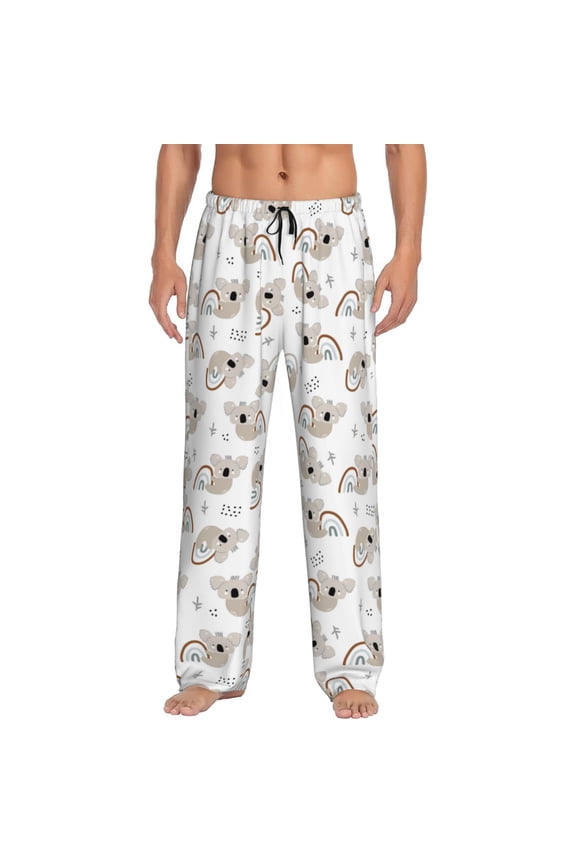 Cartoon Koala Print Pajama Pants for Men,Men’s Pajama Bottoms,Mens PJ Pants with Pockets & Button Fly-Small