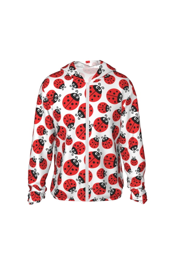 Cartoon Ladybug Print Men's Women Light Jacket Full Zip Sun Protection Hoodie Long Sleeve Sun Shirts for Men Hiking Fishing Zip Pockets-3X-Large