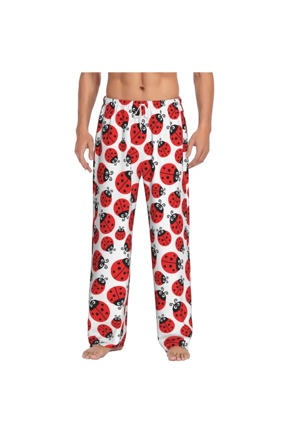 Cartoon Ladybug Print Pajama Pants for Men,Men’s Pajama Bottoms,Mens PJ Pants with Pockets & Button Fly-3X-Large