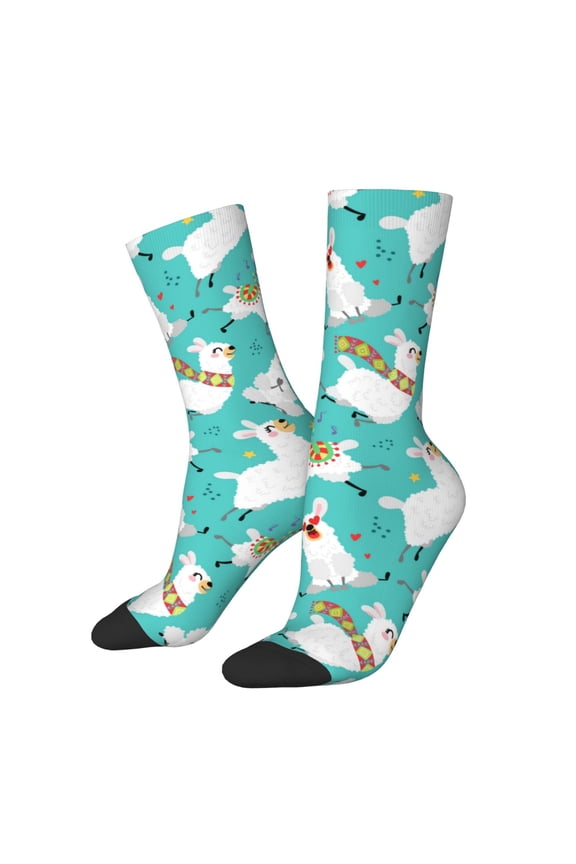 Cartoon Llamas Print Adult Socks for Men & Women,Calf Socks, Ankle Socks,Boots Socks,Breathable Casual Sock,Unisex Crew Socks