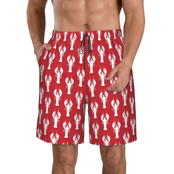 Logiee Cartoon Lobster Print Mens Swim Trunks Quick Dry Board Shorts,Breathable Hawaii Beach Shorts Swimwear Bathing Suits-Medium