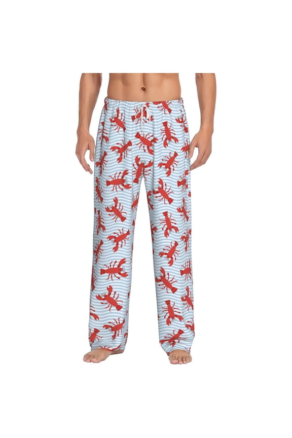 Cartoon Lobsters 1 Print Pajama Pants for Men,Men’s Pajama Bottoms,Mens PJ Pants with Pockets & Button Fly-Medium