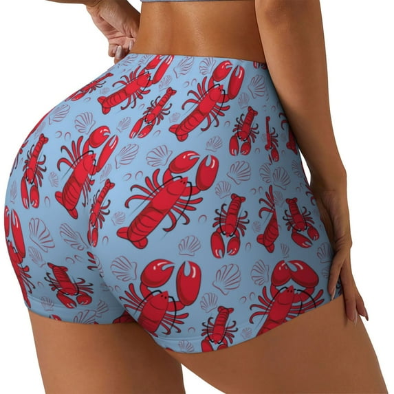 Logiee Cartoon Lobsters 2 Print Women's Biker Shorts,Workout Gym Shorts,Scrunch Shorts,Tummy Control Hidden Scrunch Running Yoga Shorts-XX-Large