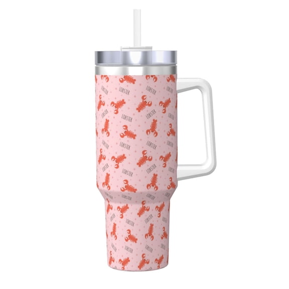 Logiee Cartoon Lobsters 3 Print 40OZ Ice Bully Cup with Handle and Straw, Double Wall Stainless Steel Tumbler,Travel Coffee Cup with Lid, Summer Insulation and Cooling Cup