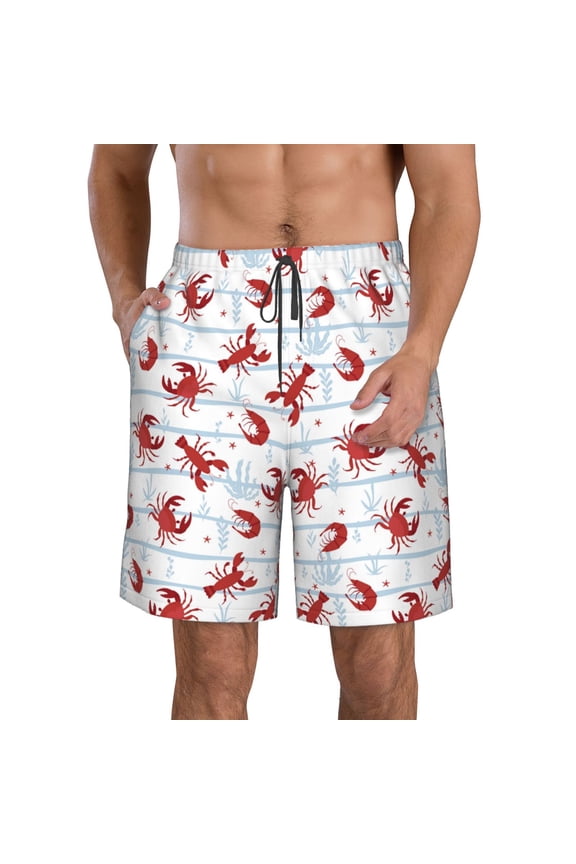 Cartoon Lobsters Print Mens Swim Trunks Quick Dry Board Shorts,Breathable Hawaii Beach Shorts Swimwear Bathing Suits-Small