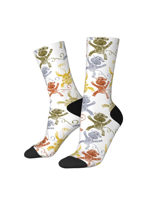 Cartoon Monkey Print Adult Socks for Men & Women,Calf Socks, Ankle Socks,Boots Socks,Breathable Casual Sock,Unisex Crew Socks