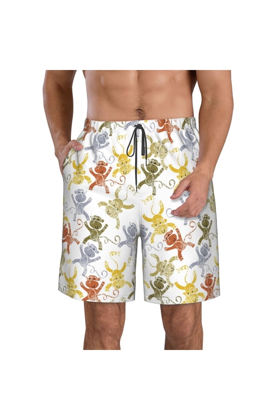 Cartoon Monkey Print Mens Swim Trunks Quick Dry Board Shorts,Breathable Hawaii Beach Shorts Swimwear Bathing Suits-Large