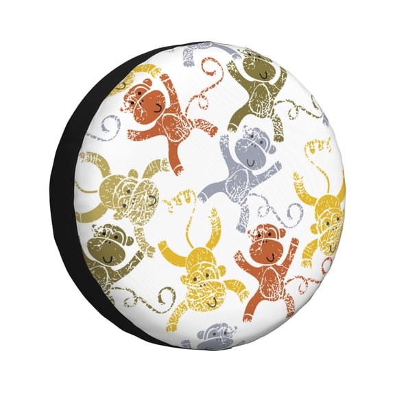Logiee Cartoon Monkey Print Spare Tire Cover, Universal Wheel Protectors,Waterproof Dust-Proof UV Sun Wheel Tire Cover,Fit for SUV, RV, Travel Trailer, Truck-14 inch