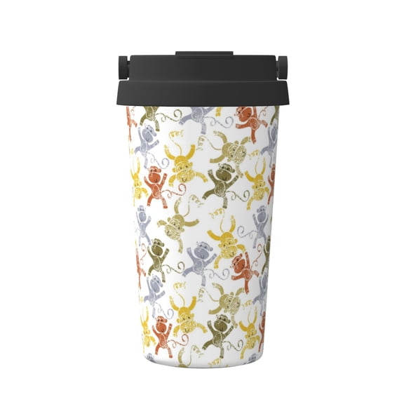 Logiee Cartoon Monkey Print Stainless Steel Coffee Tumbler, Travel Coffee Mug, Insulated Coffee Mug with Lid, Spill Proof Coffee Cup, Portable Thermal Mug