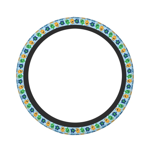 Logiee Cartoon Monster Print Breathable Elastic Steering Wheel Cover, Non-Slip Stretch Steering Wheel Protector,Universal 15 Inch Fit Auto, Suvs, Truck