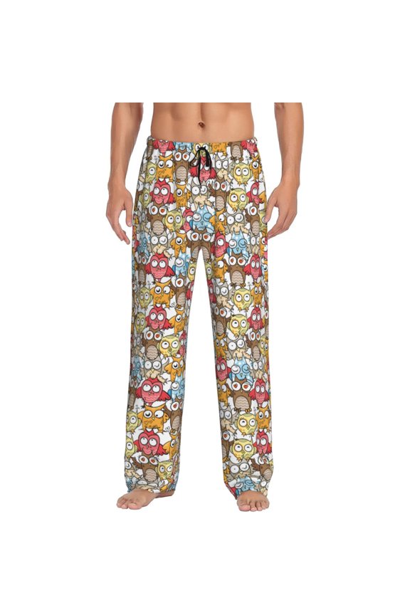 Cartoon Owls 1 Print Pajama Pants for Men,Men’s Pajama Bottoms,Mens PJ Pants with Pockets & Button Fly-3X-Large