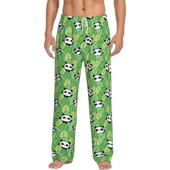Logiee Cartoon Panda And Leaf 1 Print Pajama Pants for Men,Men’s Pajama Bottoms,Mens PJ Pants with Pockets & Button Fly-XX-Large