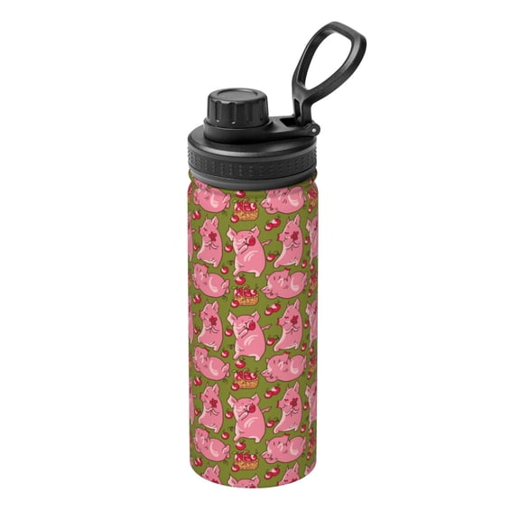 Logiee Cartoon Pigs Print Water Bottle,18oz Sports Insulated Kettle for Cycling Gym Basketball Outdoor, Suitable as a Present