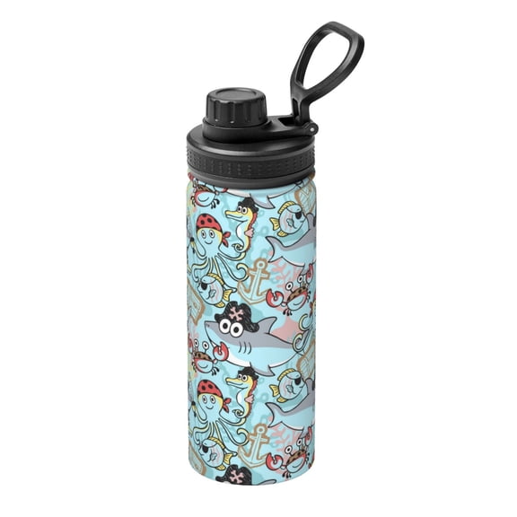 Logiee Cartoon Pirate Print Water Bottle,18oz Sports Insulated Kettle for Cycling Gym Basketball Outdoor, Suitable as a Present