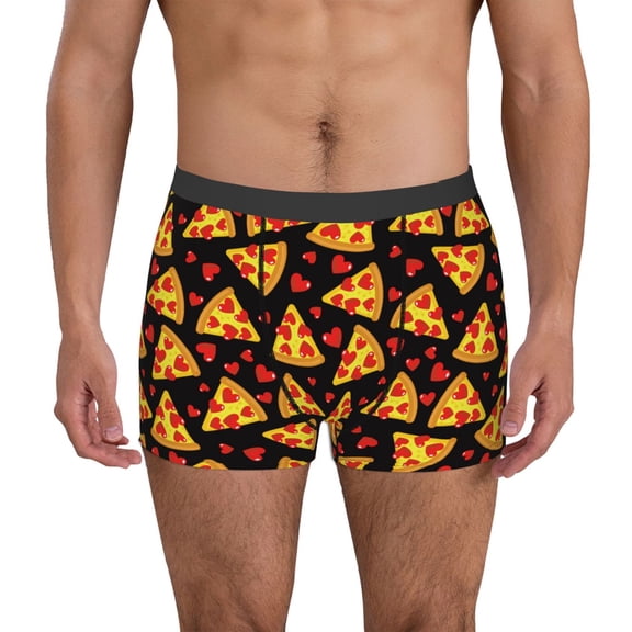 Logiee Cartoon Pizza Print Mens Boxer Briefs,Boxer Briefs for Men,Breathable Stretch Underwear,Boys Boxer Briefs-Large
