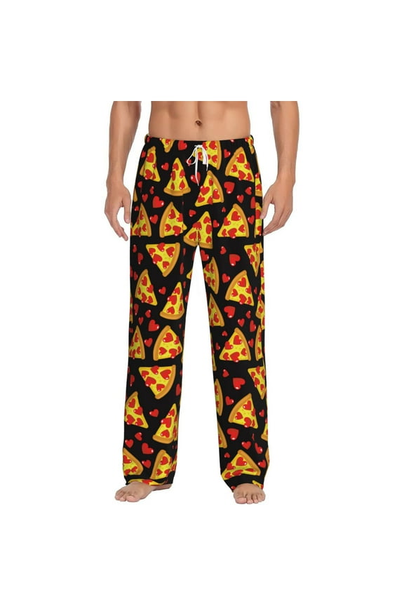 Cartoon Pizza Print Pajama Pants for Men,Men’s Pajama Bottoms,Mens PJ Pants with Pockets & Button Fly-X-Large