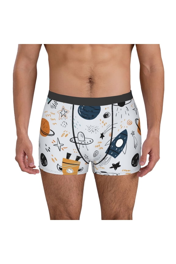 Cartoon Planets Print Mens Boxer Briefs,Boxer Briefs for Men,Breathable Stretch Underwear,Boys Boxer Briefs-XX-Large