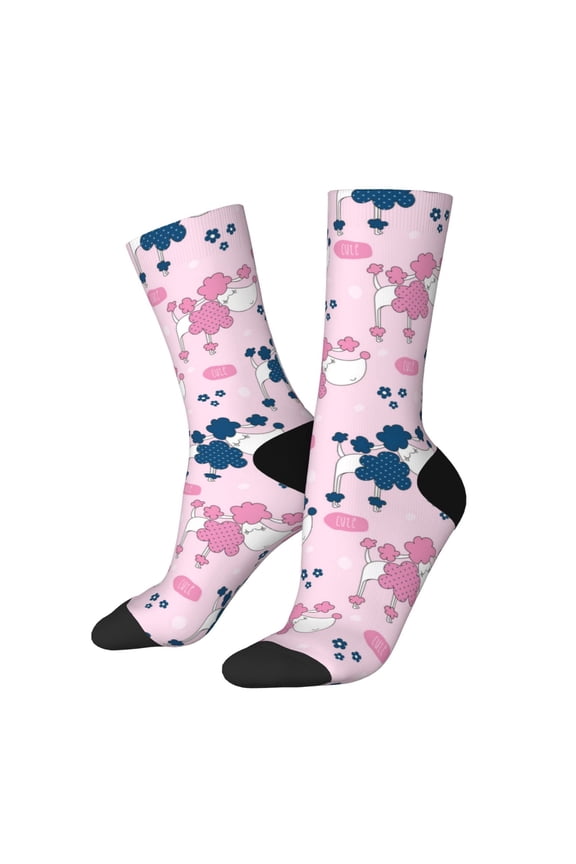 Cartoon Poodle Dog Print Adult Socks for Men & Women,Calf Socks, Ankle Socks,Boots Socks,Breathable Casual Sock,Unisex Crew Socks