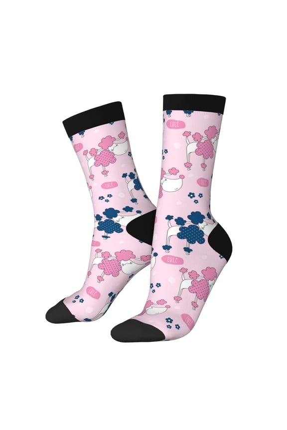 Cartoon Poodle Dog Print Adult Socks for Men & Women,Calf Socks, Ankle Socks,Boots Socks,Breathable Casual Sock,Unisex Crew Socks