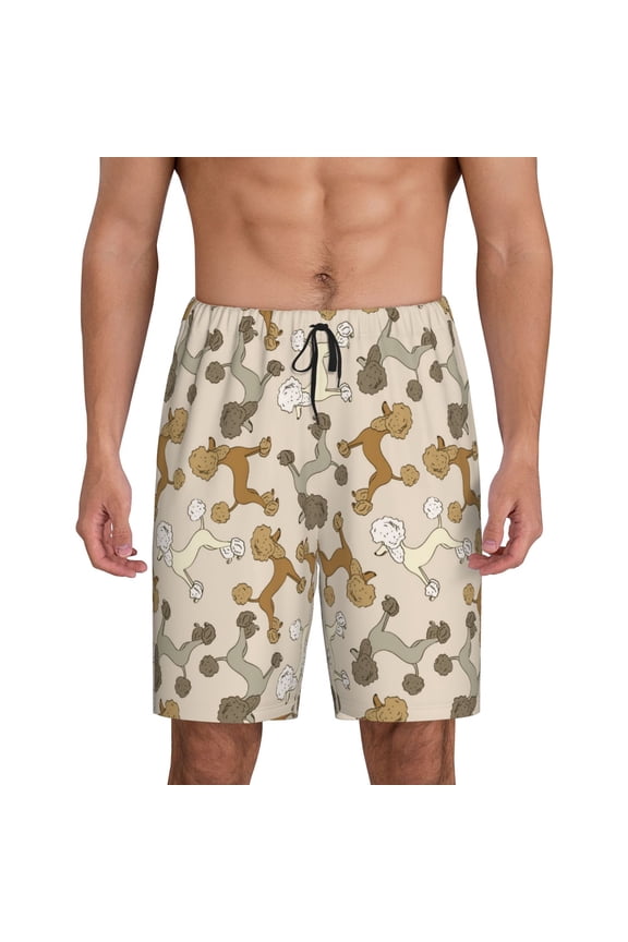 Cartoon Poodle Dog Print Men's Pajama Shorts with Drawstring & Pockets,Sleep Shorts for Men,Sleepwear Bottoms,Elastic Waistband Loungewear-Medium