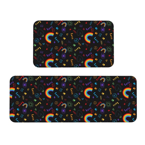 Logiee Cartoon Pride Lgbt Print Kitchen Mats for Floor Sets of 2,Waterproof Kitchen Rugs,Non Slip Comfort Standing Mat Rug for Home,Runner,Sink,Office,Laundry