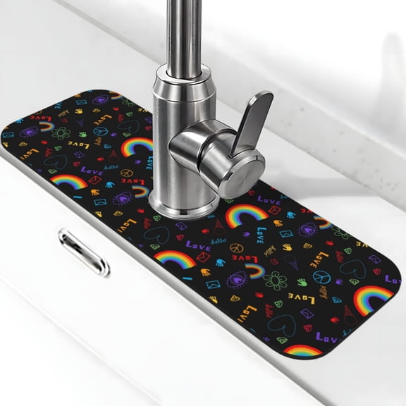 Logiee Cartoon Pride Lgbt Print Kitchen Sink Splash Guard Faucet Mat for Splash Guard Behind Faucet Drip Catcher for Kitchen,Bathroom,Sink Mat,Dish Drying Mat,Bathroom-15" X 5.5"