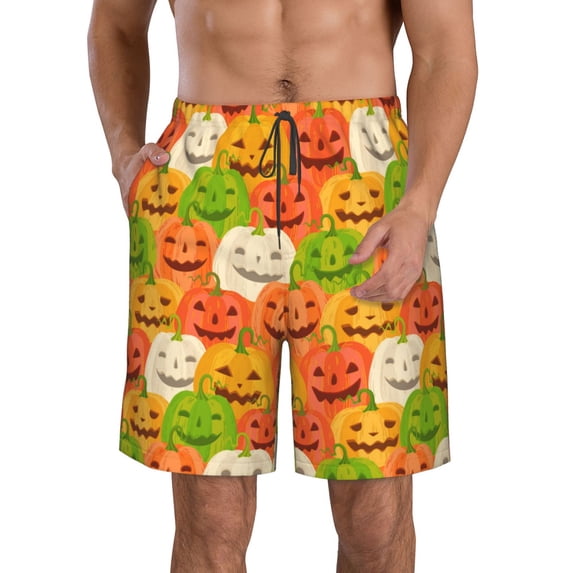 Logiee Cartoon Pumpkins Print Mens Swim Trunks Quick Dry Board Shorts,Breathable Hawaii Beach Shorts Swimwear Bathing Suits-Medium
