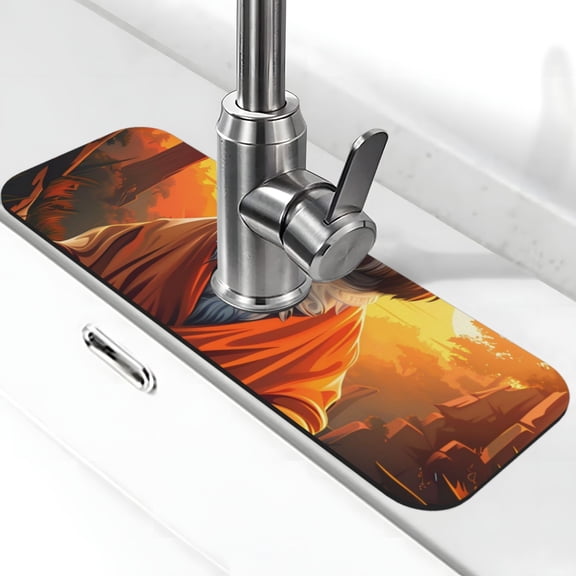 Logiee Cartoon Puppy Sunset Print Kitchen Sink Splash Guard Faucet Mat for Splash Guard Behind Faucet Drip Catcher for Kitchen,Bathroom,Sink Mat,Dish Drying Mat,Bathroom-15" X 5.5"