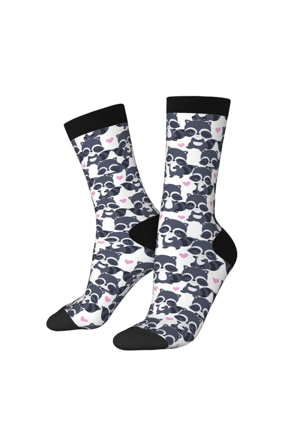 Cartoon Raccoon Print Adult Socks for Men & Women,Calf Socks, Ankle Socks,Boots Socks,Breathable Casual Sock,Unisex Crew Socks