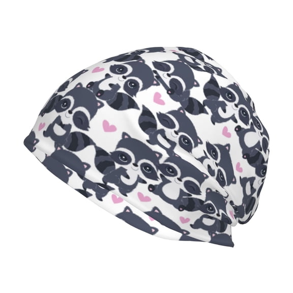 Logiee Cartoon Raccoon Print Unisex Knit Beanie for Men Women Winter Hat,Beanies Skull Caps