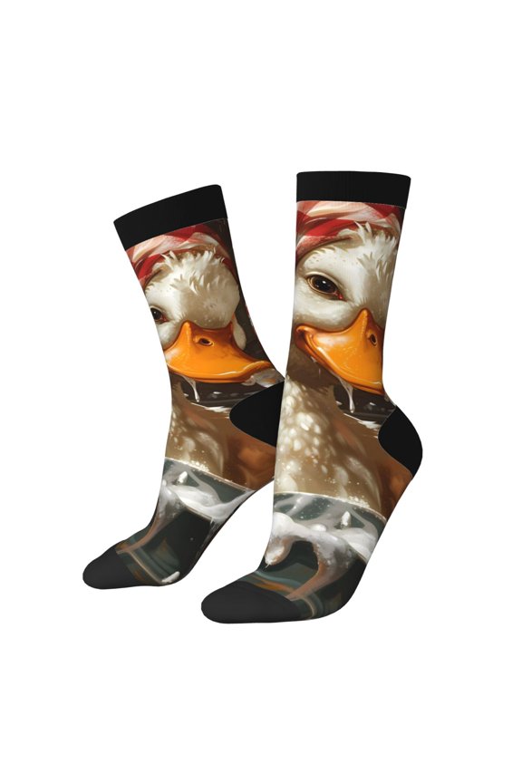 Cartoon Scottish Duck Print Adult Socks for Men & Women,Calf Socks, Ankle Socks,Boots Socks,Breathable Casual Sock,Unisex Crew Socks