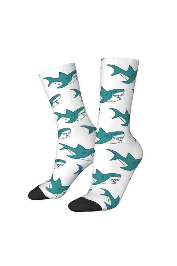 Cartoon Shark Print Adult Socks for Men & Women,Calf Socks, Ankle Socks,Boots Socks,Breathable Casual Sock,Unisex Crew Socks