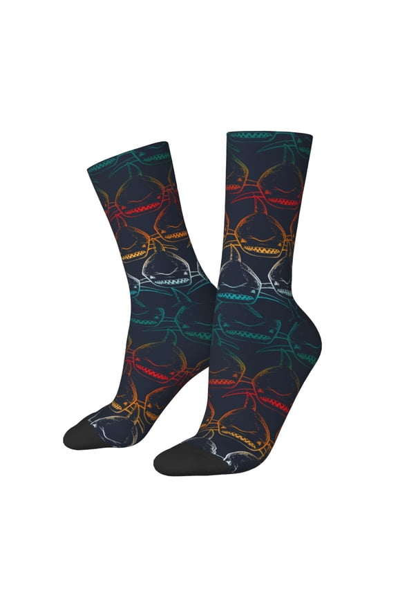 Cartoon Sharks Print Adult Socks for Men & Women,Calf Socks, Ankle Socks,Boots Socks,Breathable Casual Sock,Unisex Crew Socks