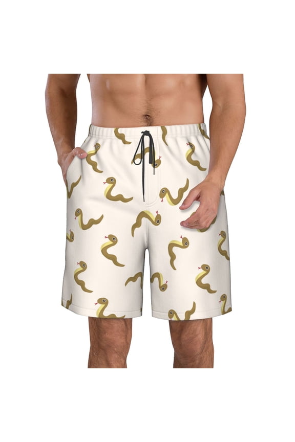Cartoon Snake Print Mens Swim Trunks Quick Dry Board Shorts,Breathable Hawaii Beach Shorts Swimwear Bathing Suits-Large