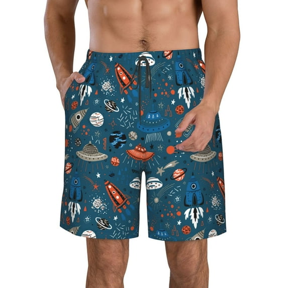 Logiee Cartoon Space1 Print Mens Swim Trunks Quick Dry Board Shorts,Breathable Hawaii Beach Shorts Swimwear Bathing Suits-X-Large