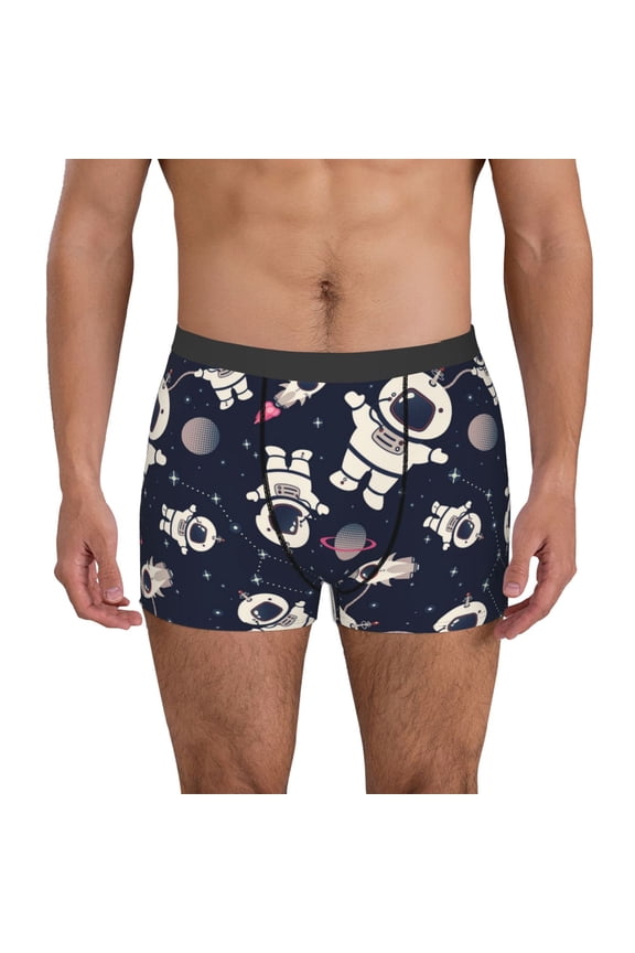 Cartoon Spaceship Print Mens Boxer Briefs,Boxer Briefs for Men,Breathable Stretch Underwear,Boys Boxer Briefs-Medium