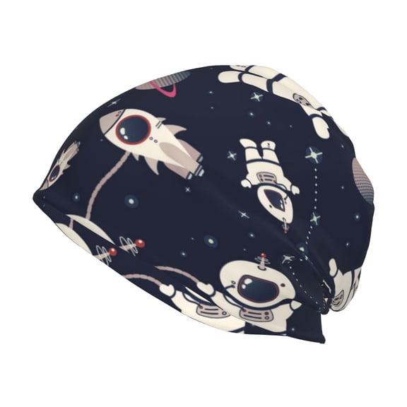 Logiee Cartoon Spaceship Print Unisex Knit Beanie for Men Women Winter Hat,Beanies Skull Caps