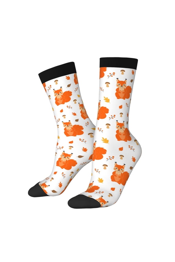 Cartoon Squirrel Print Adult Socks for Men & Women,Calf Socks, Ankle Socks,Boots Socks,Breathable Casual Sock,Unisex Crew Socks