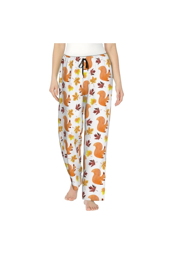 Cartoon Squirrel Print Women Pajama Pants,Comfy Pj Bottom with Pockets & Drawstring,Stretch Casual Sleepwear-Medium