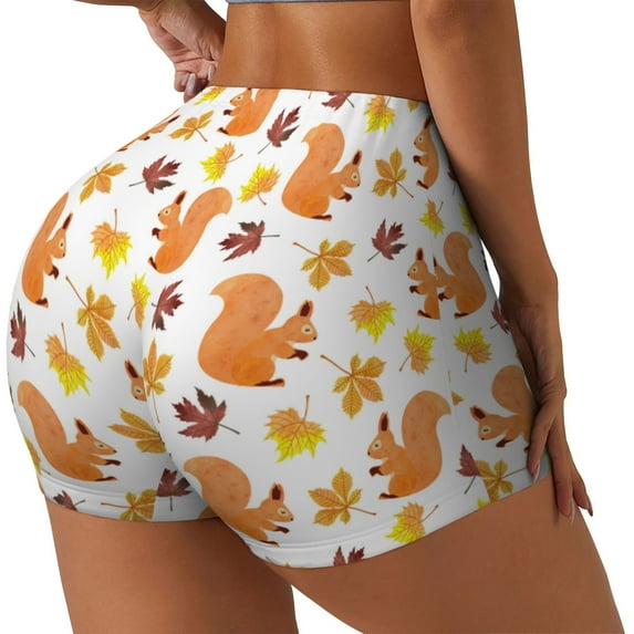 Logiee Cartoon Squirrel Print Women's Biker Shorts,Workout Gym Shorts,Scrunch Shorts,Tummy Control Hidden Scrunch Running Yoga Shorts-XX-Large
